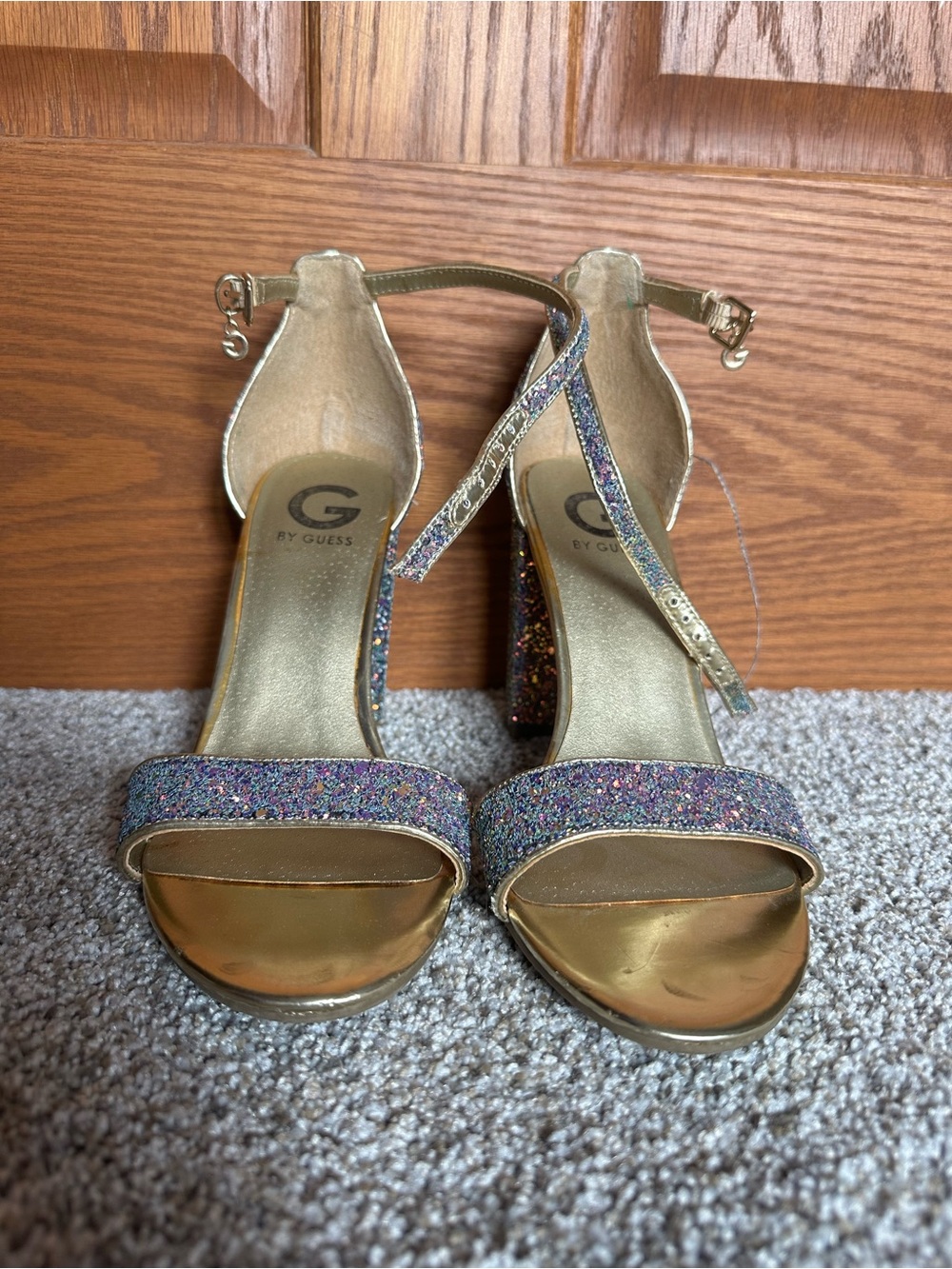 G by Guess Gold with Multicolor Glitter Block Heels